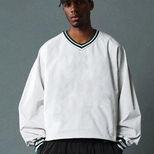 定制男式连帽衫重量级聚酯<span class=keywords><strong>v</strong></span>领线连帽衫套头衫高品质超大纯色夹克男式连帽衫