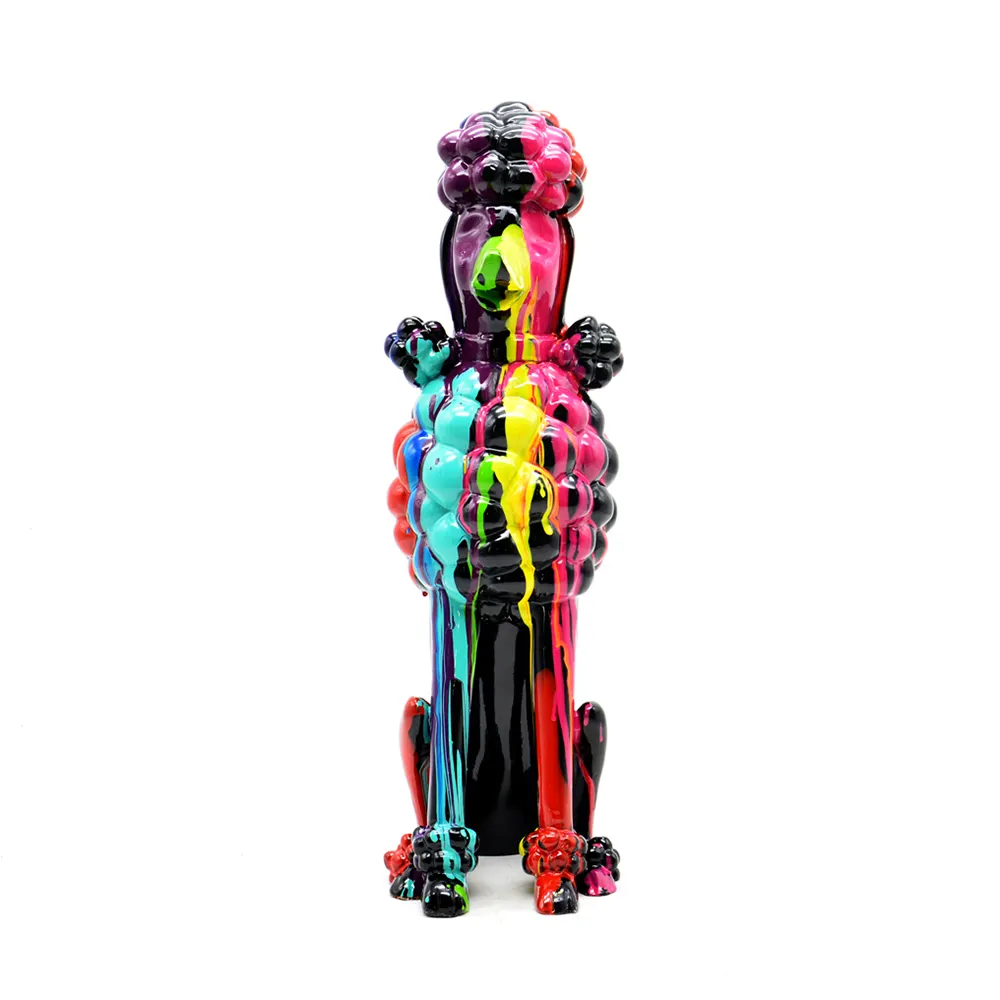 تمثال صغير من البودل مصنوع من الفيبرجلاس بالحجم الطبيعي مزين برسوم كرتونية تماثيل حيوانات مجسم للكلب مجسم صغير ملون من الراتنج