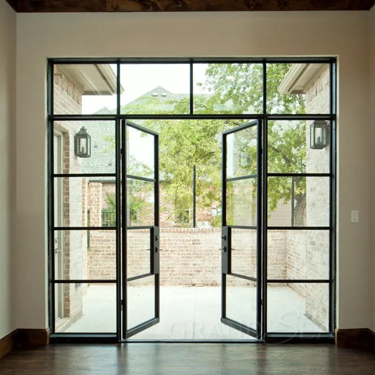 Grelha de ferro forjado nova janela de vidro transparente e porta simples desenhos