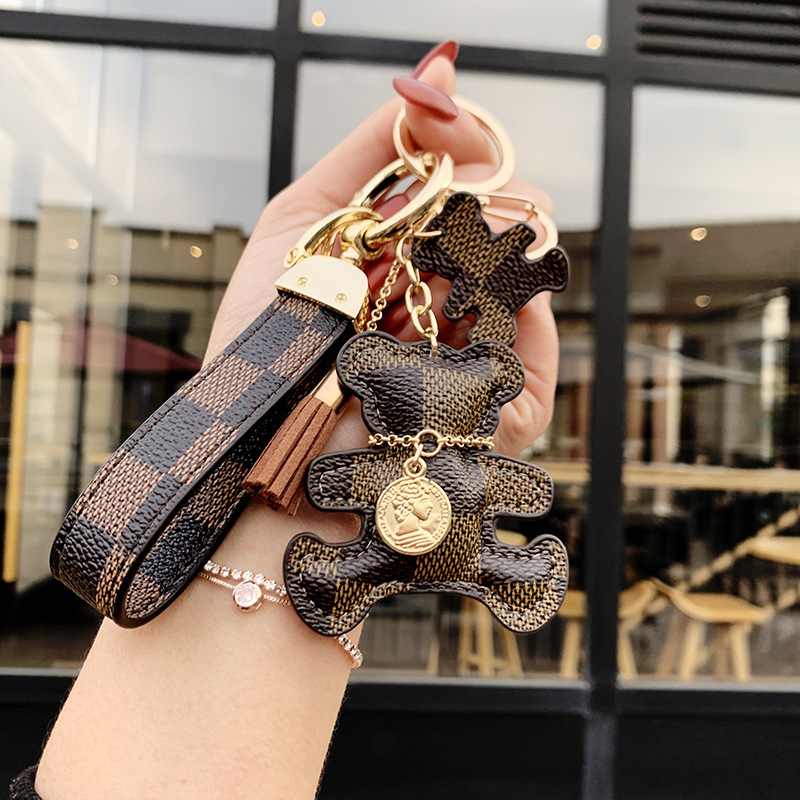 Brown Checkered Bear+keychain