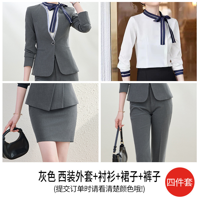 Grey suit pants, skirt, shirt