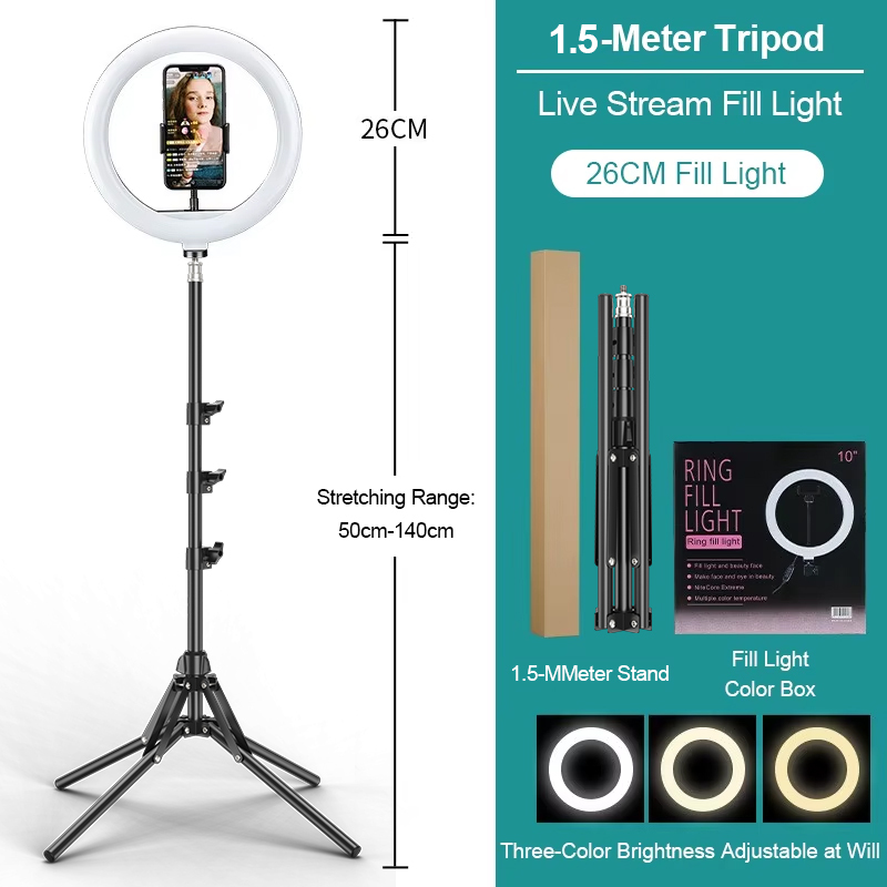 Anneau lumineux 10'' avec pied d'éclairage pliable inversé de 1,5 m