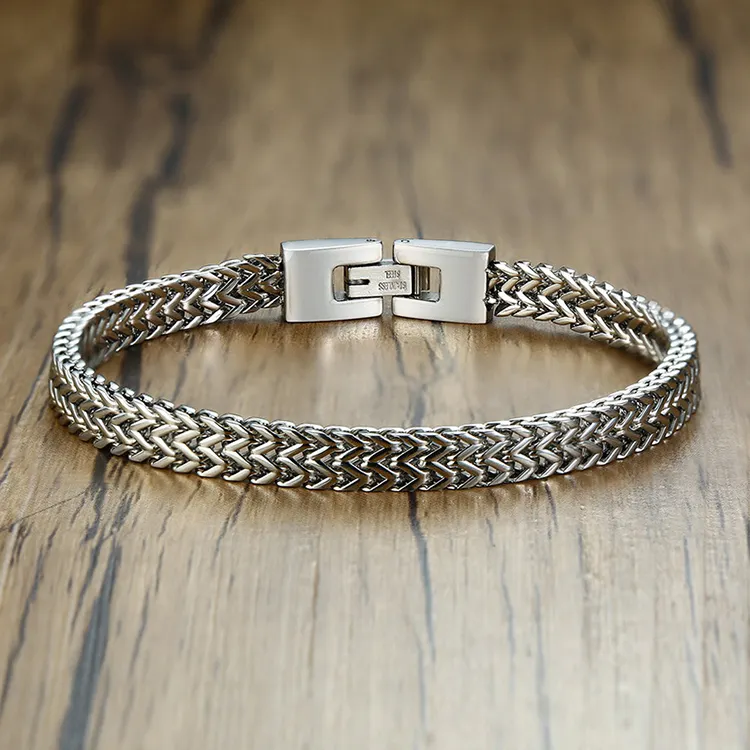 Nuovi arrivi gioielli in argento bracciali da uomo bracciale in maglia con catena a chiglia in acciaio inossidabile per uomo donna regalo
