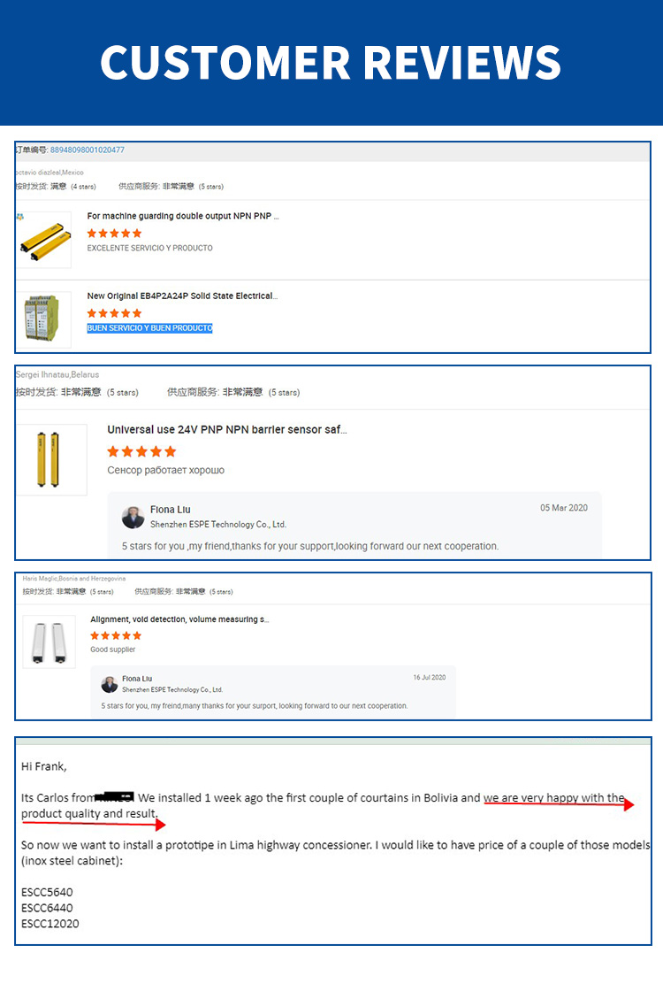 ESN0810 Photosensitive Relay Output Security Barrier Industrial Finger Protection Safety Light Curtain Sensor