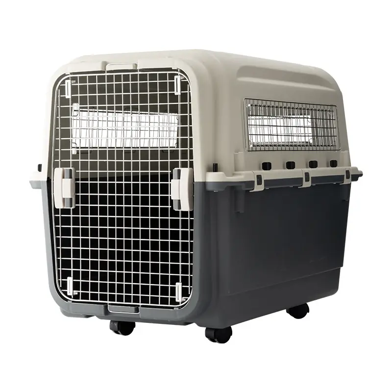 プラスチック製の犬小屋のローリング、航空会社承認のワイヤードアトラベル犬用クレート、小型犬用の犬用キャリア中型犬