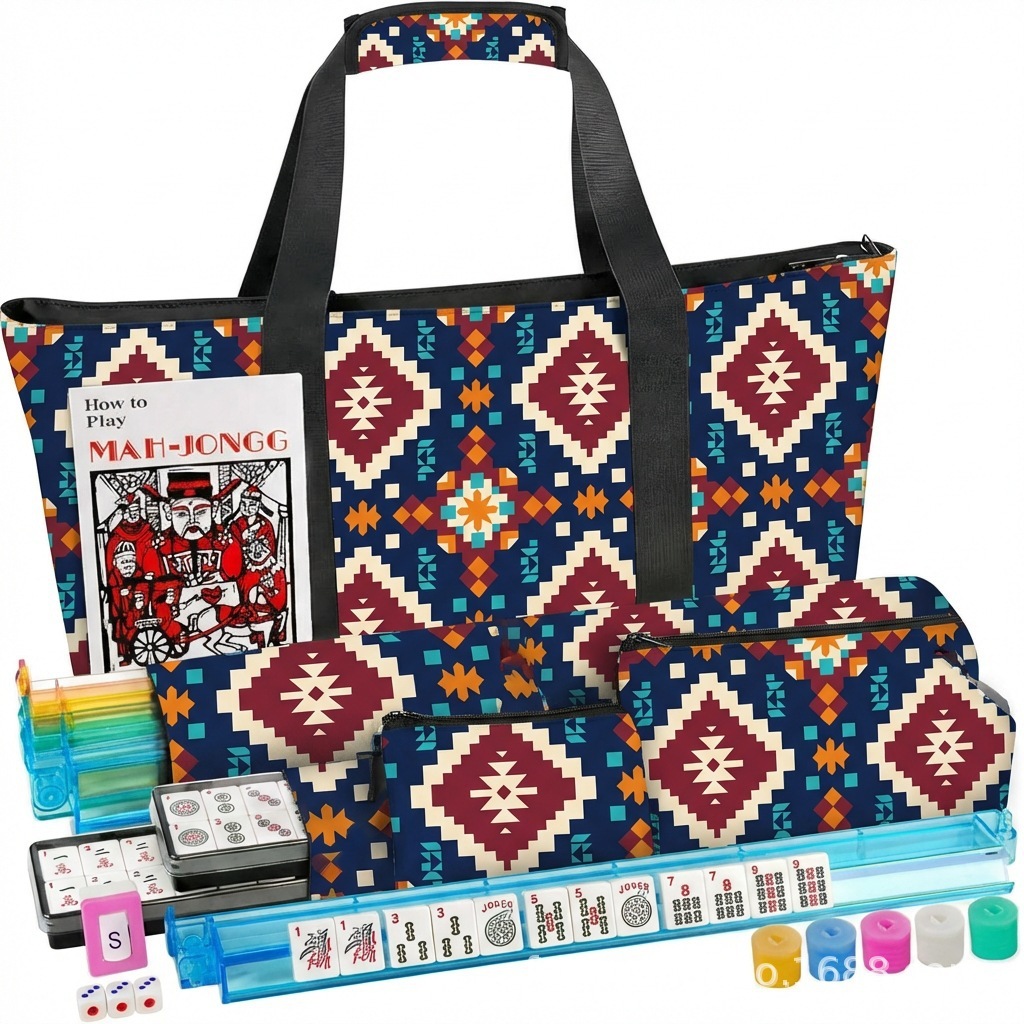 Blue bohemian geometric belt, three-piece set