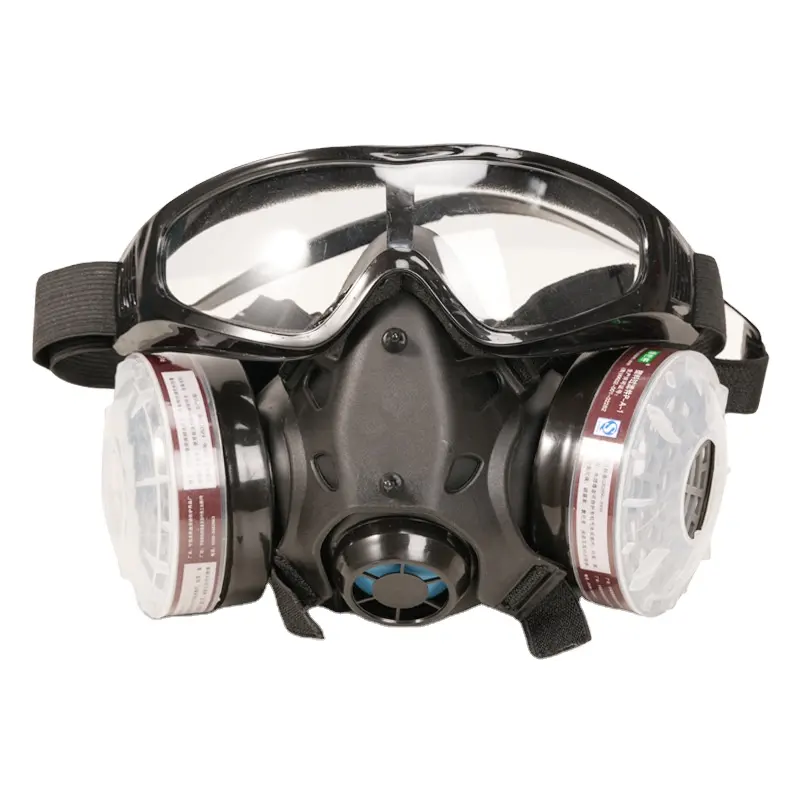 Máscara de gas con gafas Máscara de gas de media cara Respiradores Filtro de carbón activado reemplazable Máscara de gas químico