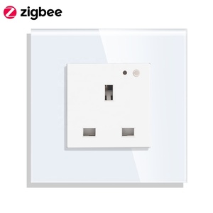 Enchufe de pared inteligente SLS Tuya Zigbee tipo Reino Unido 16A Panel de vidrio con botón pequeño Alexa y Google Home Control de voz para uso en computadora
