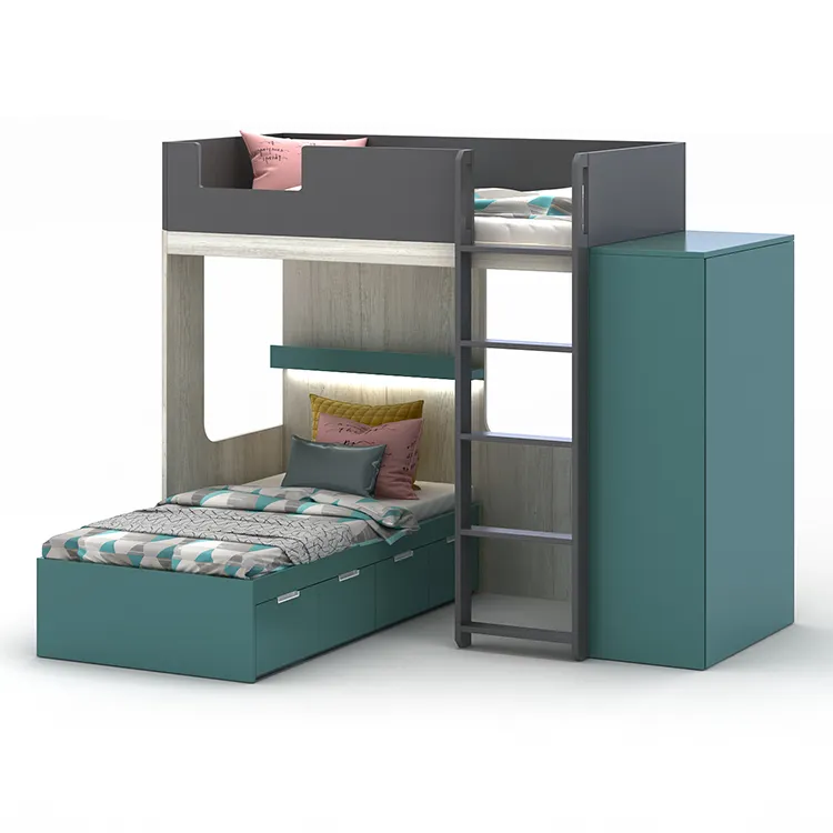 Litera combinada de madera moderna para niños y niñas, muebles de habitación de lujo, litera deslizante