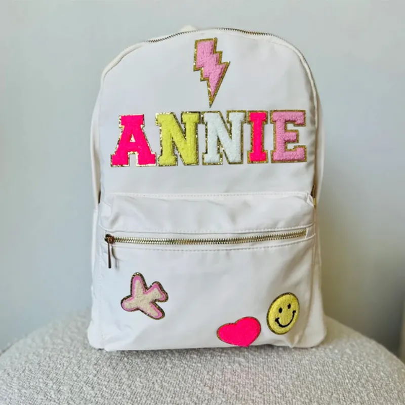 Stock all'ingrosso Nylon impermeabile Glitter ciniglia patch fai da te personalizzato Bookbag donna bambini ragazze zaino classico borse da scuola