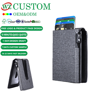 Ví đựng thẻ tín dụng nhỏ gọn, có logo tùy chỉnh, chất liệu da và nhôm, tích hợp chức năng chống RFID, dành cho nam giới - Product Image 1