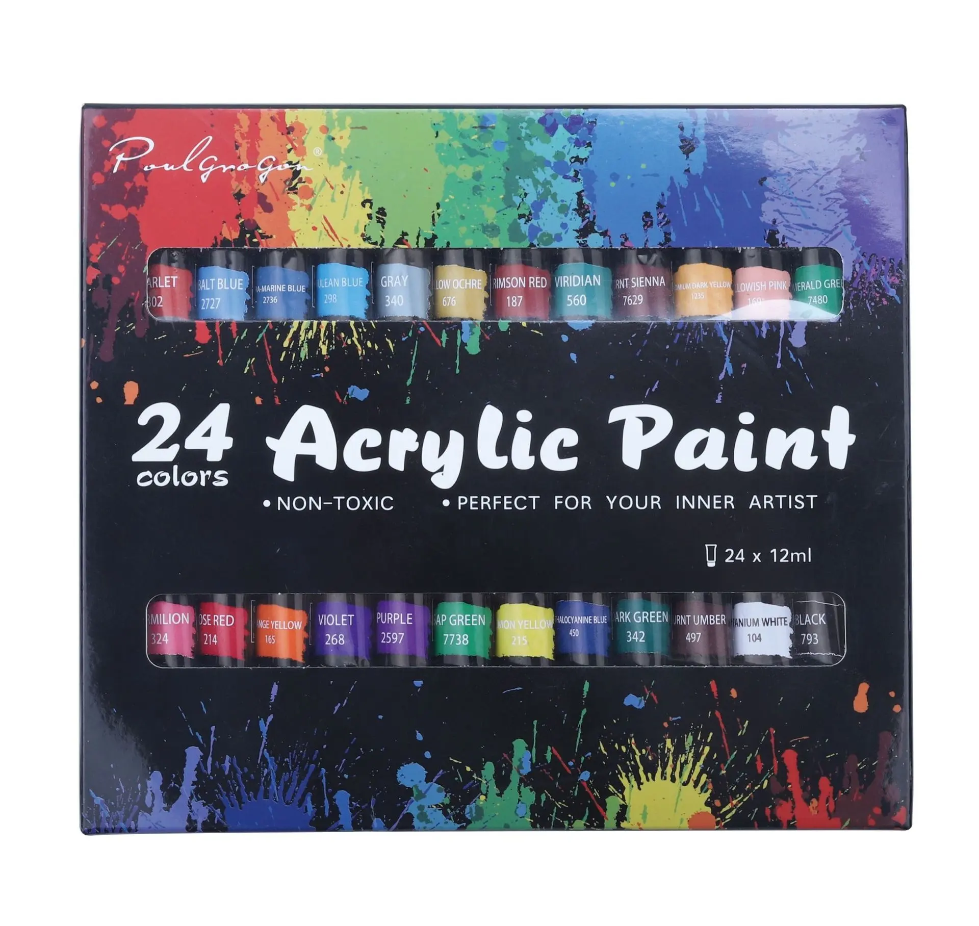 Pintura acrílica con tubo de aluminio para artistas, pintura acrílica no tóxica, vívida, profesional, buena cobertura, 24 colores, 12ml