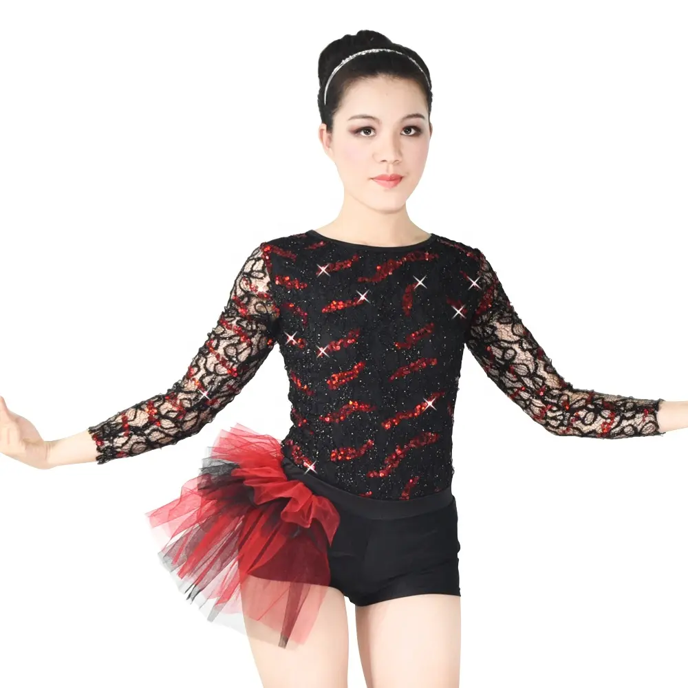 MiDee Long Sleeves Sequined Lace Jazz Costumes Stage Performance Competition Wear Dance Outfits