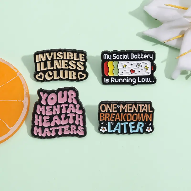 Stock Customized Custom Designed Funny Proverb Enamel Pins Social Anxiety Lapel Badge Mental Health Matters Brooches Wholesale G