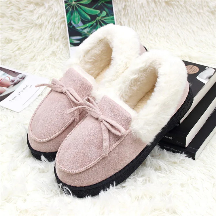 Slippers Women Winter Shoes Bowtie Plush Warm Inside Casual Loafers Designer Fluffy House Fur Slippers