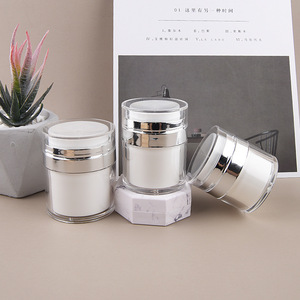 Lüks havasız pompa kavanoz beyaz özel renk 1oz 30ml 50ml çift duvar krem havasız pompa krem kavanoz
