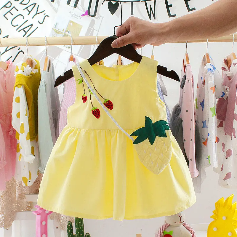 Vêtements d'été de princesse pour enfants, habit avec motifs brodés de fruits aux fraises, pour filles de 0 à 3 ans