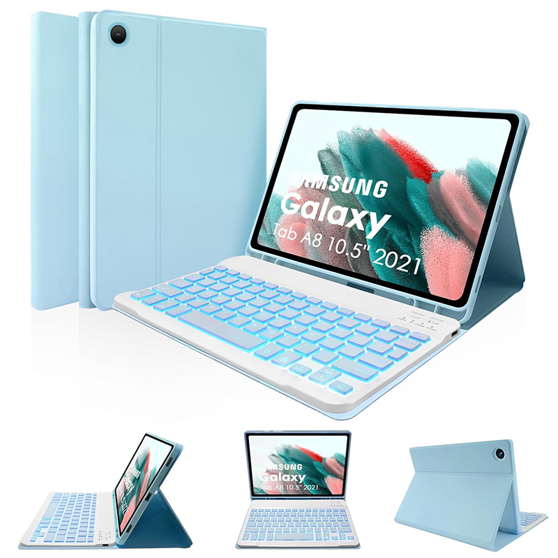 Boîtier bleu glace + clavier rétroéclairé blanc