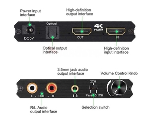 4K 60hz高清多媒体2.0音频提取器光学TOSLINK SPDIF 5.1ch输出音量控制旋钮4K HDR高清多媒体音频提取器HDCP 2.2 - Product Image 3