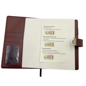 Colores lisos logotipo personalizado de un solo color sello diario marrón con candado A5 diario con candado de código cuaderno de cuero vegano con bolígrafo - Product Image 3