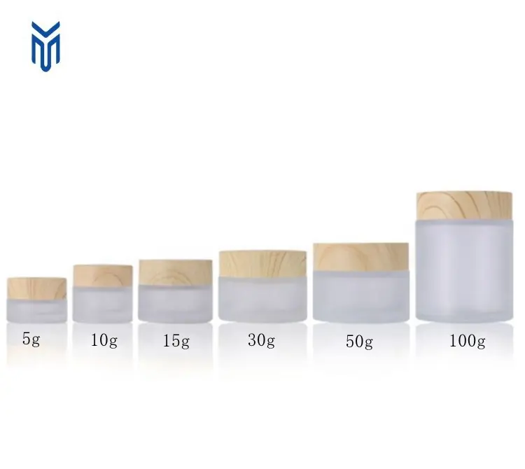 Luxury 50g 100g 100ml empty cosmetic glass jars container body butter jars frosted clear glass jar with bamboo wood lid