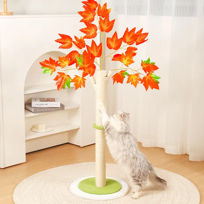 नए डिज़ाइन किए गए ताड़ के पत्ते वाली बिल्लियाँ पोस्ट वुड सिसल रस्सी को खरोंचती हुई लंबी बिल्ली के पेड़ को