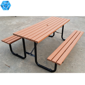 HYX矩形HDPE再生塑料桌面和座椅镀锌钢框架带长凳的户外桌套装 - Product Image 4