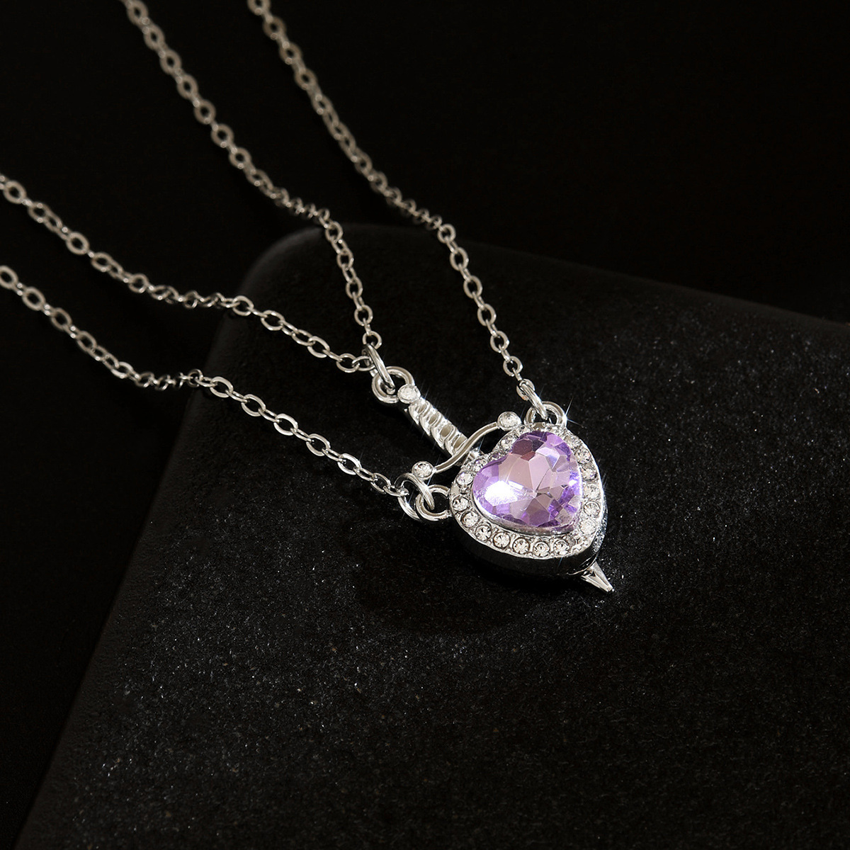 Silver&Purple - copper-clad iron chain, zinc alloy pendant