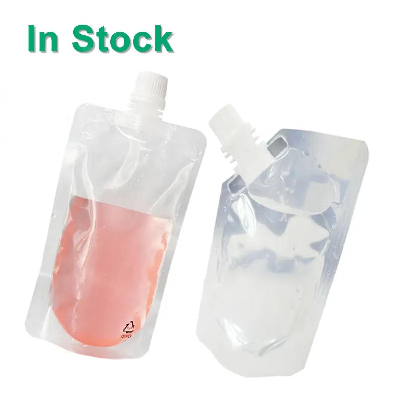 Sacos de frasco de plástico transparente reutilizáveis, bico para viagem, álcool, líquido, bebidas, embalagens de licor