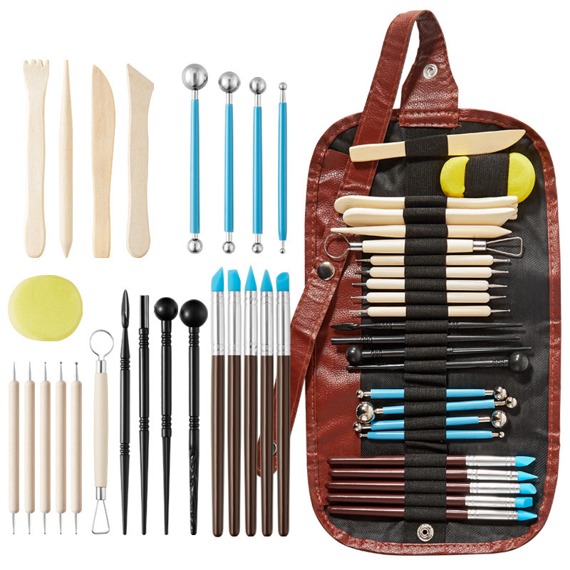 Ensemble d'outils en argile de 25 pièces - Sac marron
