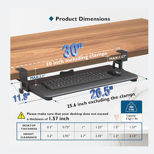 Bandeja grande para teclado de computadora debajo del escritorio extraíble con sistema de montaje de abrazadera C extra resistente - Product Image 3