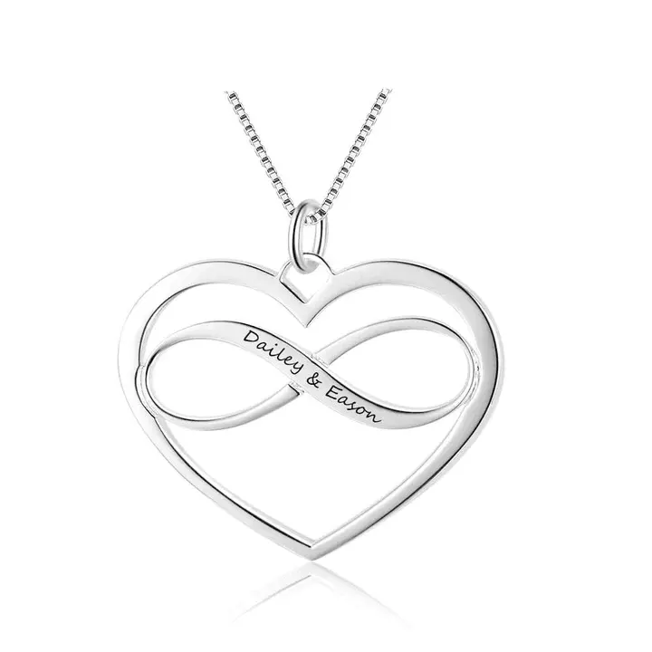 Venta al por mayor personalizado regalo familiar collares de acero inoxidable Corazón en blanco infinito colgante grabado nombres personalizados collar