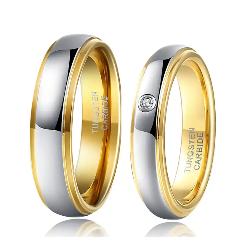 Anello coppia gioielli da sposa in carburo di tungsteno argento 6 4 mm bordo oro donna uomo Set anello