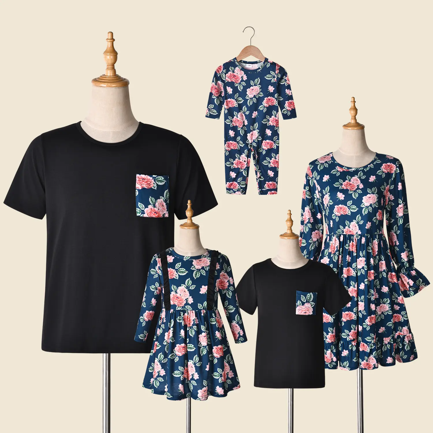 Yeni tasarım çiçek baskı ebeveyn-çocuk aile elbise T shirt Romper giyim