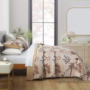 Factory Direct Sale Printed Style Polyester Material Maple Leaf Pattern Quilted Craft <strong>Bedding</strong> Set Bedspread &amp; Pillowcases - Product Image 3