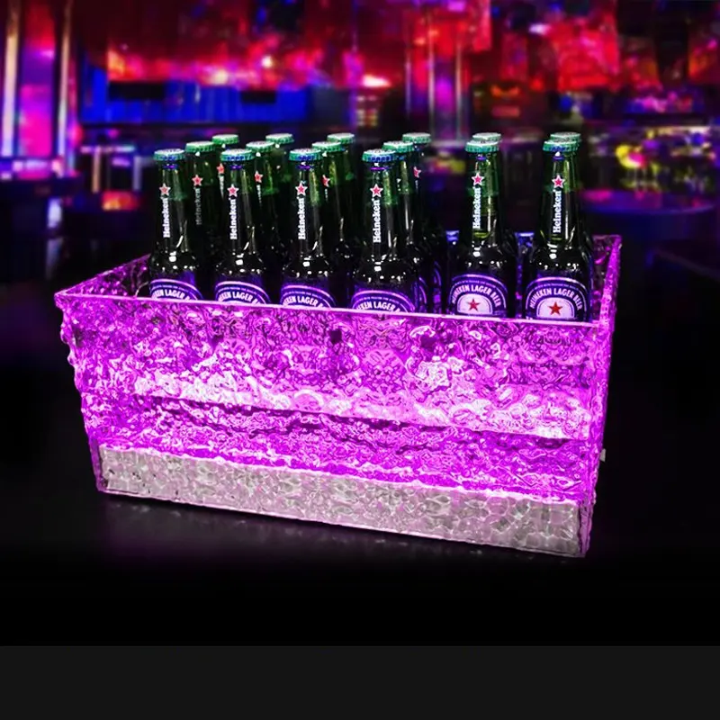 Seaux à glace LED en acrylique, vente en gros, seau à glace personnalisé Rechargeable, refroidisseur de Champagne pour Bar, fête de nuit