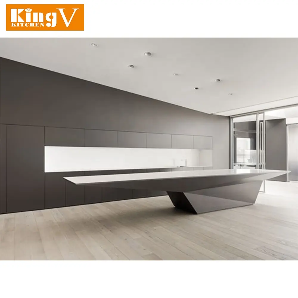 Kingv armário de cozinha moderno, armário de cozinha modelo cinza durável em aço inoxidável