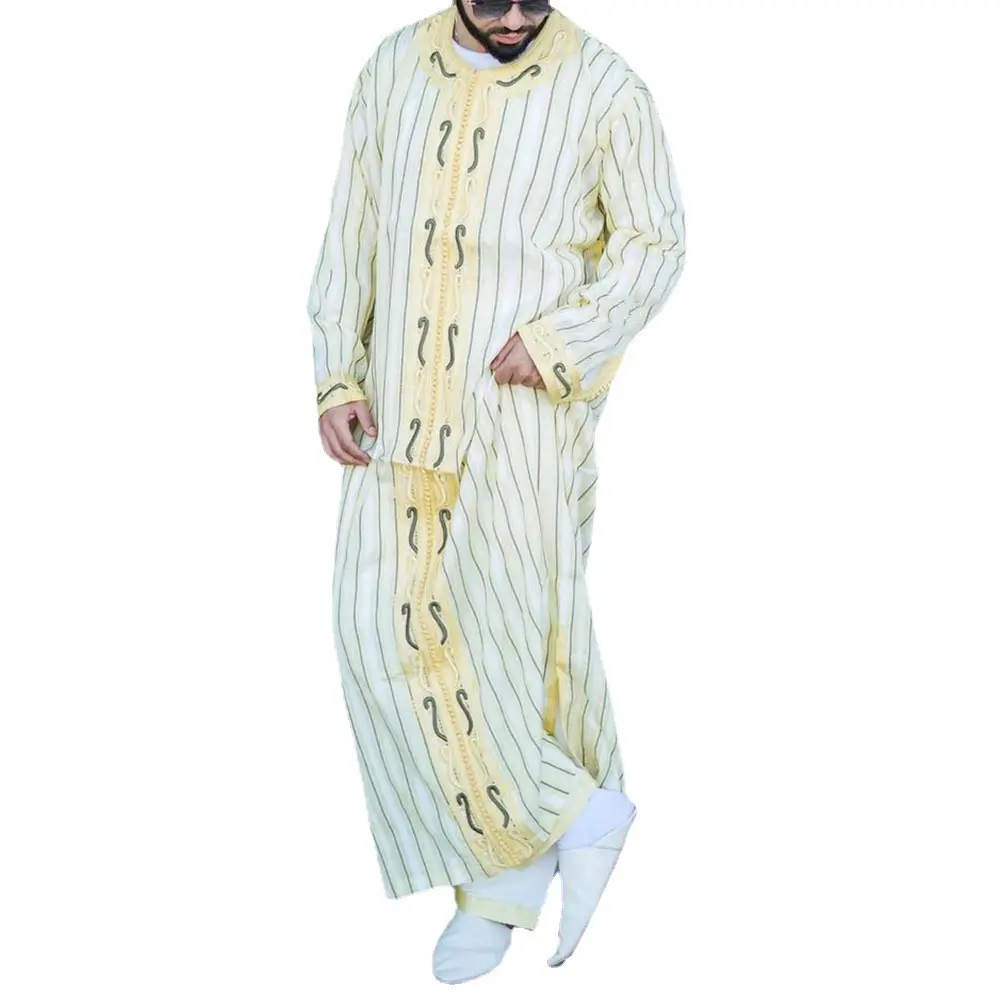 Herren Leinen XXXL Abaya Kleid lockere Pullover Fleck muslimischer Nationalstil Kleid Shirt neues Design Hochzeit Mittlerer Osten islamisch