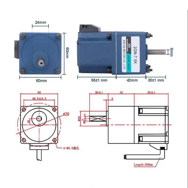 Mesin tanpa sikat DC24V motor pengurang kecepatan dapat diatur gigi torsi mundur motor 15W