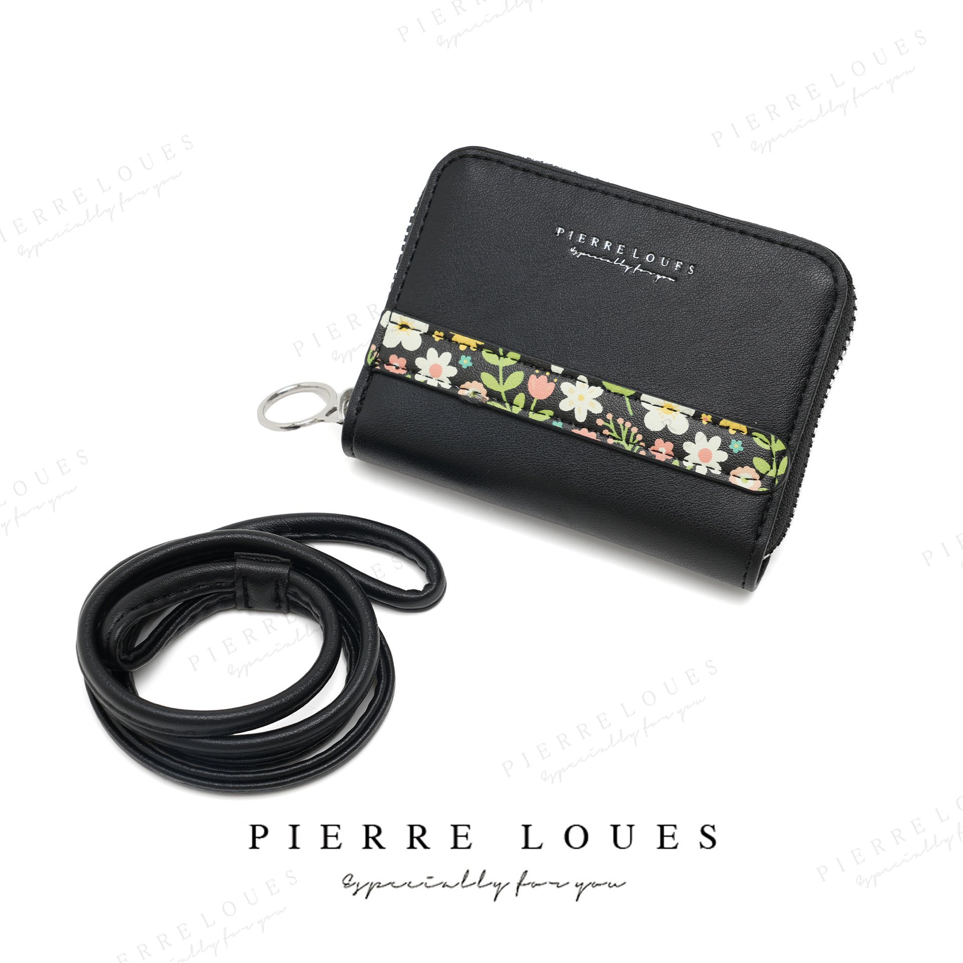 Noir (avec motif floral et cordon de suspension)