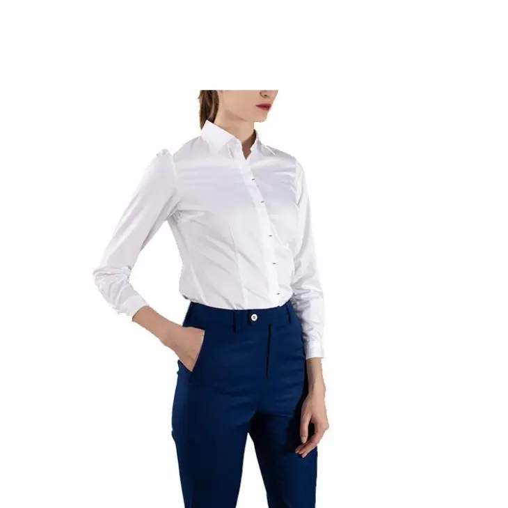 Camisa de seda blanca de alta calidad personalizada para mujer, blusa de seda satinada de manga larga para oficina, uniformes de negocios