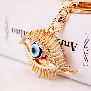New Evil Eye Keychain Blue Popping Evil Eye <strong>Key</strong> Chains Eye Shape Eyelash Bag Pendant Turkish Keyring Crystal Rhinestone Keychain