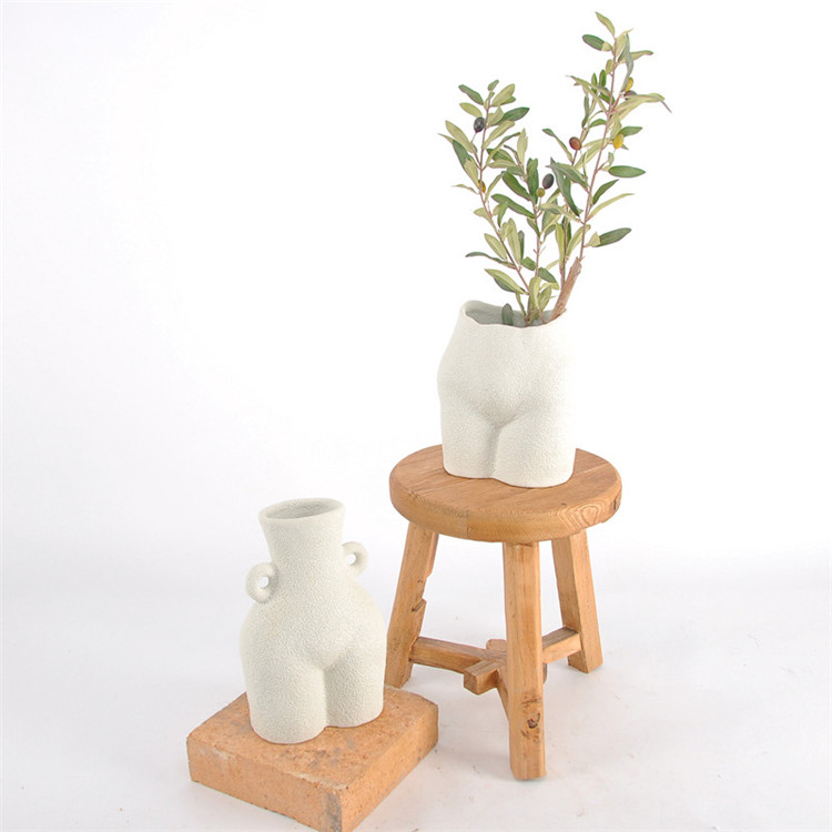 Hand made pottery white ceramic vases tabletop french artistic buns ass   body vase for home decor