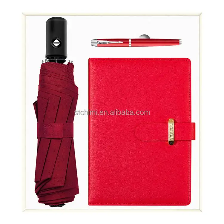 Ombrelle automatique et stylo en cuir PU pour femme, produit de promotion, moins cher, ensemble cadeau Exclusive, vente en gros