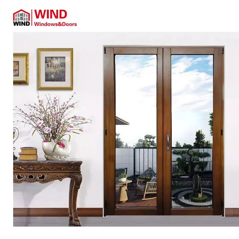 Design French Style Aluminum Wood Top Sell New Swing Horizontal Modern Wooden Window Villa Solid Wood Doors and Windows 1000mm
