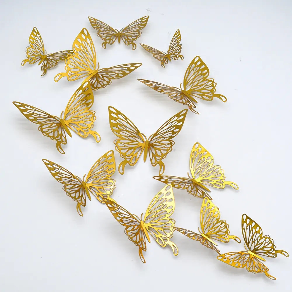 Oro argento oro rosa carta nera farfalla cake topper set 3D farfalla torta decorazione