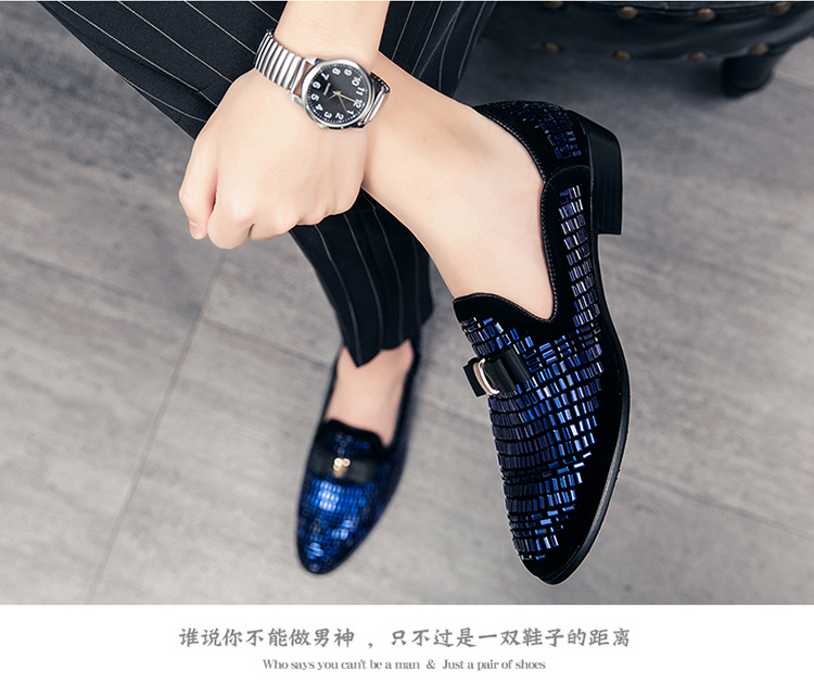 Genuine Leather Glitter Material Comfortable Loafer for Men Blue S219-3421 (STOCK ITEM) 6 PRISTINE