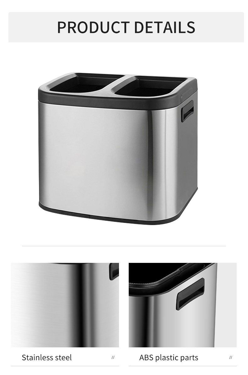 20L double sort Recycle Metal Kitchen Compost lidless Waste Bin