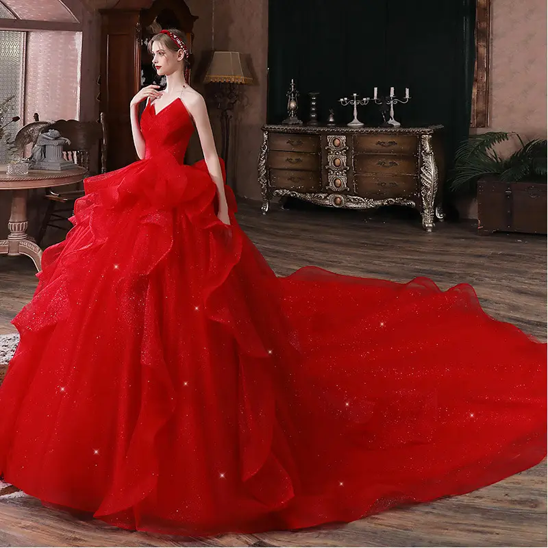 Mode New Sexy Braut Rot Off Shoulder Brautkleid Plus Size Ballkleid