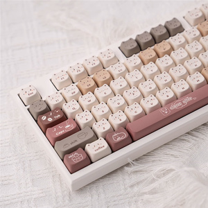 Cat Shape Meow and Morning Coffee Keycap 135 <strong>Keys</strong> Mao Profile PBT Dye Sublimation Custom Handmade for Mx Mechanical Keyboard - Product Image 1